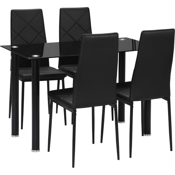 HOMCOM Modern Dining Table Set for 4, Space-Saving 5 Pieces Kitchen Table Set with Rectangle Table and Steel Frame, Black | Aosom Ireland