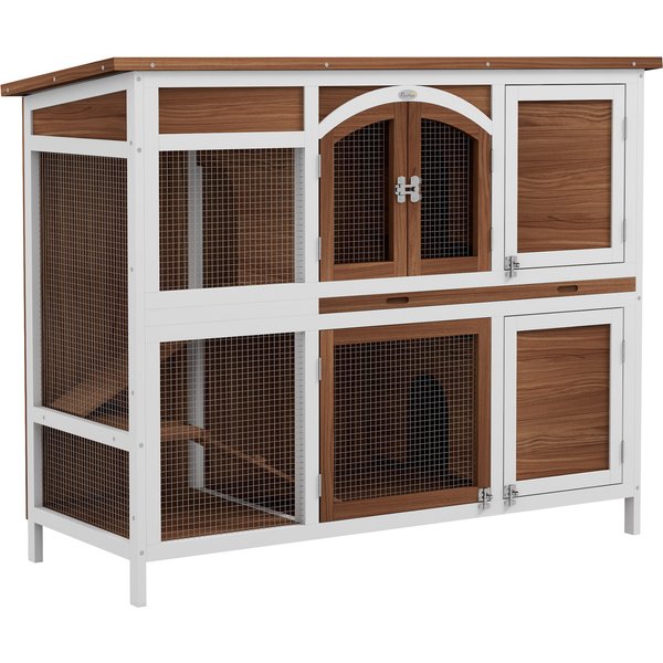 PawHut Two-Tier Wooden Pet Hutch with Openable Roof, Slide-Out Tray | Aosom Ireland