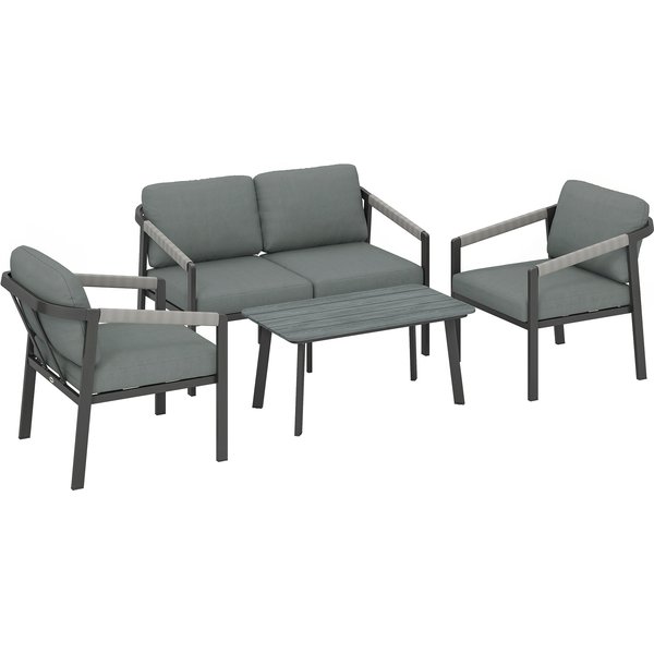 Outsunny Aluminium Garden Furniture Set, 4 Seater Outdoor Patio Furniture with Loveseat, 2 Armchairs, Slatted Table | Aosom Ireland