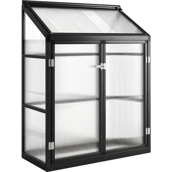 Outsunny Polycarbonate Greenhouse with Hinged Door, Top Vent, Lean-to Green House, Walk-in Greenhouse, 4 x 2ft, Black | Aosom Ireland
