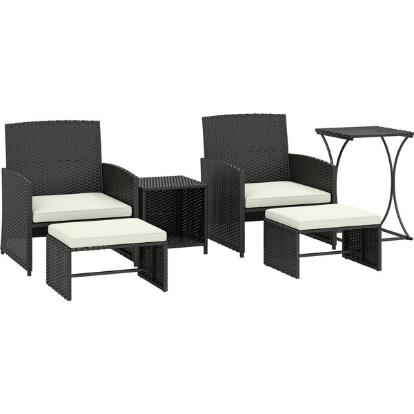 Outsunny 6 Piece Rattan Garden Furniture, Space-Saving Patio Furniture Set with Nesting Tables, Chairs, Stools, Cushions, Black | Aosom Ireland