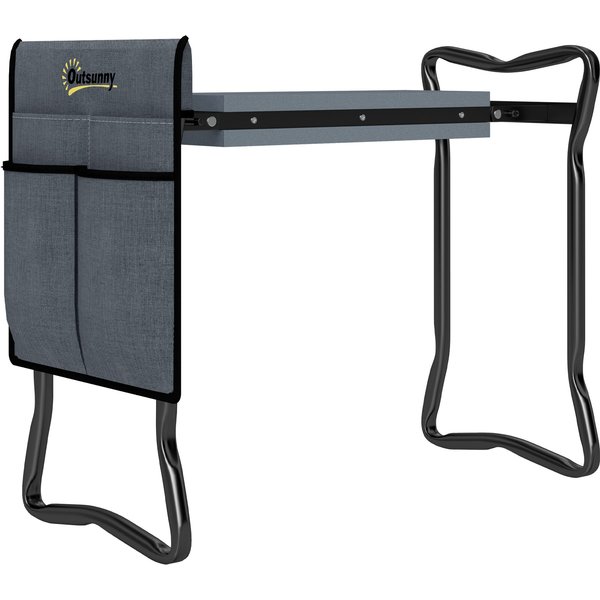Outsunny Steel Frame Padded Garden Kneeler, with Tool Bag - Grey | Aosom Ireland