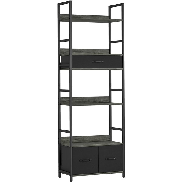 HOMCOM Industrial Style Bookcase, with 4 Shelves and 3 Fabric Drawers - Grey/Black | Aosom Ireland