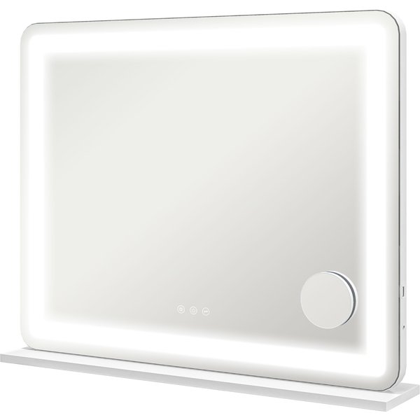 HOMCOM Vanity Mirror with Lights, Large 80x62 cm Lighted Makeup Mirror with 3 Colour, 10X Magnifying, USB Charging Port, Touch Screen, Tabletop or Wall Mounted Design, White | Aosom Ireland