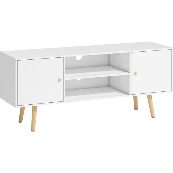 HOMCOM TV Stand Cabinet up to 55 Inches, TV Unit with Storage Shelves and Wood Legs for Living Room, Bedroom, White | Aosom Ireland