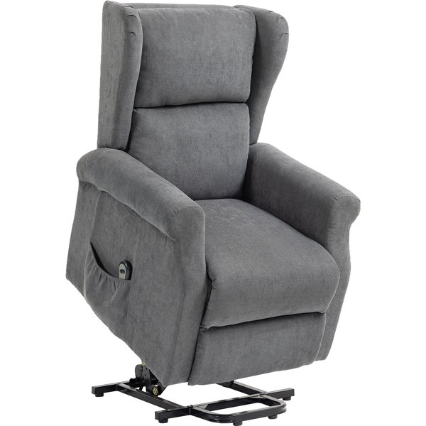 HOMCOM Power Lift Recliner Armchair, Electric Lift Chair for Elderly, Fabric Riser and Reclining Chair with Remote Control, Side Pockets, Extended Footrest, for Living Room, Charcoal Grey | Aosom Ireland