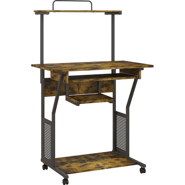 HOMCOM Multi-Storage Work Desk, with Sliding Keyboard Tray - Brown/Black | Aosom Ireland