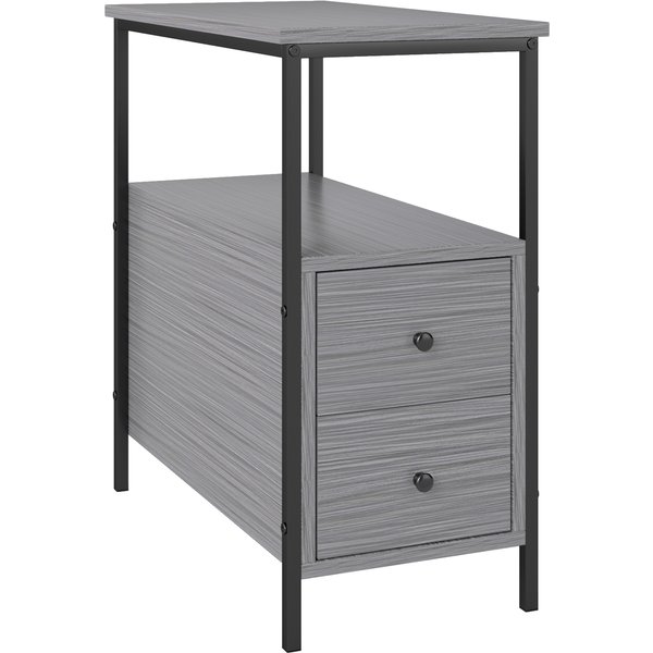HOMCOM Side Table, Narrow Bedside Table with 2 Drawers and Storage Shelf, Industrial End Table with Metal Frame for Small Spaces, Grey Wood Grain | Aosom Ireland