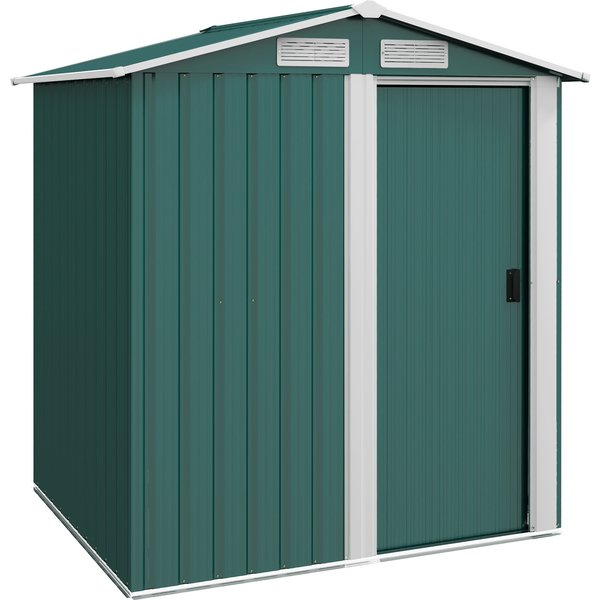 Outsunny Garden Metal Tool Storage Shed with Sliding Door, Sloped Roof and Floor Foundation, 152 x 132 x 188cm, Green | Aosom Ireland