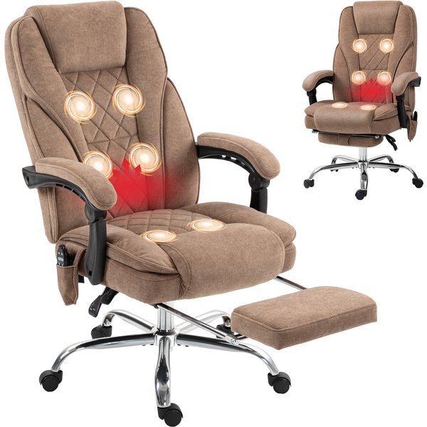 Vinsetto Fauteuil De Bureau Ergonomique Avec Fonction Massage, Repose-Pieds, Pivotant, Monté Sur Roulettes, Marron-image
