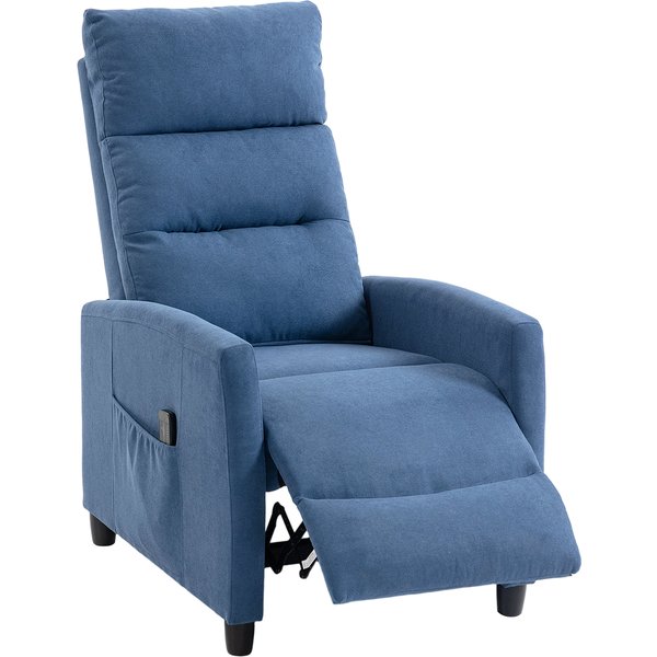 Homcom Fauteuil Massant Inclinable Manuel 160° En Chenille Avec Repose-Pieds, TéLéCommande, Poches, Bleu Foncé-image
