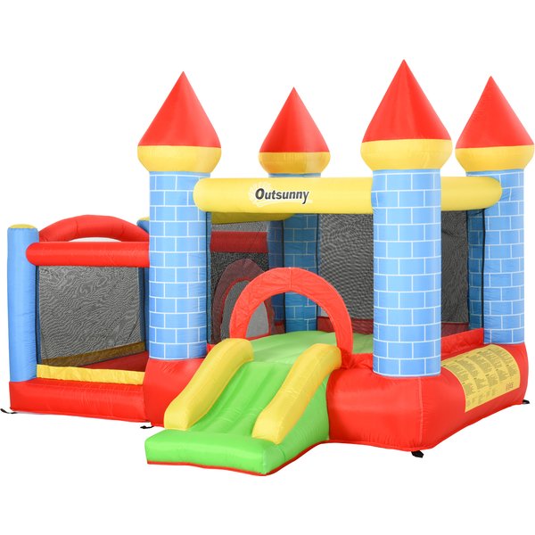 Outsunny Hüpfburg mit Gebläse Rutsche Pool aufblasbare Spielburg für 3 Kinder Oxford-Gewebe Polyester rot-blau-grün für Kinder 3-8 Jahre Aosom.de