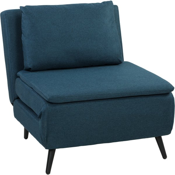 HOMCOM Schlafsessel 1‑Sitzer, 3‑in‑1 Klick‑Klack Schlafsessel mit verstellbarer Rückenlehne, Kissen, breiter Sitzfläche, S‑Federn, gepolstertes Leinen‑Sofa für Gäste, Wohnzimmer, Büro, Blau Aosom
