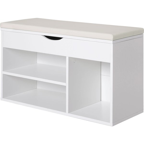 Homcom Banc à Chaussures, Meuble Range-Chaussures Gain De Place Avec SièGe Rembourré Basculant Pour L'entréE En Bois, 80X30X47Cm, Blanc-image