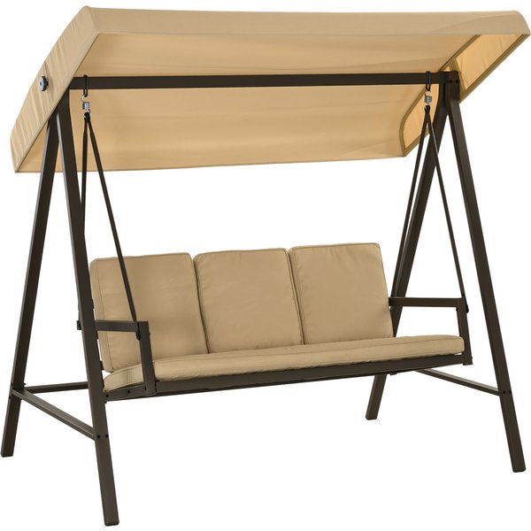 Outsunny 3-Sitzer Hollywoodschaukel, mit verstellbarem Sonnendach, Abnehmbare Kissen, 200 x 125 x 175 cm, Beige für Garten, Beige + Braun Aosom.de