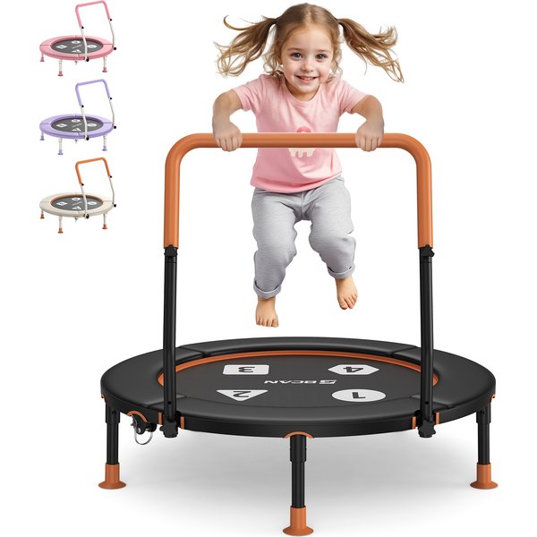 BCAN 91 cm Kleinkind-Trampolin, ASTM-zertifiziert, faltbar für 1-6 J., verstellbarer Griff, Sicherheitspolster, klappbare Beine, für Innen/Garten, Geschenk für Jungen & Mädchen