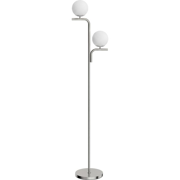 HOMCOM LED Floor Lamp, Modern Standing Lamp with 3 Colour Temperatures, Globe Glass Shades and Foot Switch, Silver Tone | Aosom Ireland