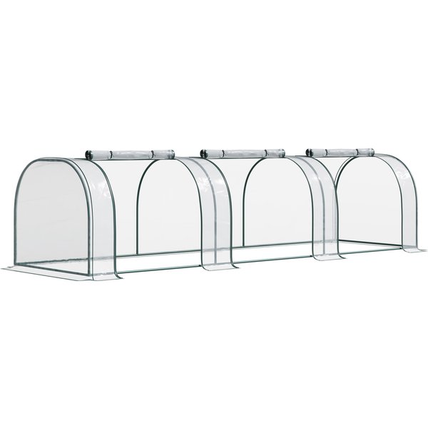 Outsunny Greenhouse, PVC Tunnel Greenhouse with Steel Frame and 4 Zipper Doors, 350 x 100 x 80 cm, Transparent | Aosom Ireland