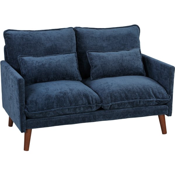 HOMCOM 2 Seater Sofa, Loveseat Sofa with Spring Cushions, Wide and Deep Seat, Wood Legs, Blue | Aosom Ireland