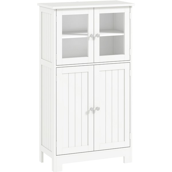 kleankin Bathroom Storage Cabinet, Free Standing Floor Cupboard with Glass Doors and Hidden Storage, 60 x 30 x 108.5 cm, White | Aosom Ireland