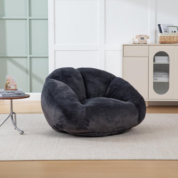 Shell-Shaped Bean Bag Chair with High-Rebound Memory Foam Filling, Ergonomic Floor Lounger with Removable Cover, 100L x 90W x 57H cm, Black Aosom UK