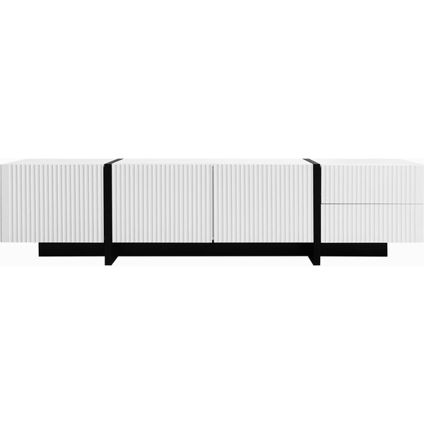 Stylish TV Cabinet with MDF and Particleboard Construction, Soft-Close TV Stand with 2 Drawers, 190L x 35W x 45H cm, Black+White Aosom UK