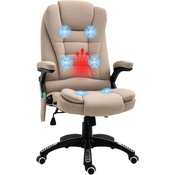 Homcom Fauteuil De Bureau Direction Massant Chauffant Hauteur RéGlable Dossier Inclinable Toile De Lin Beige-image