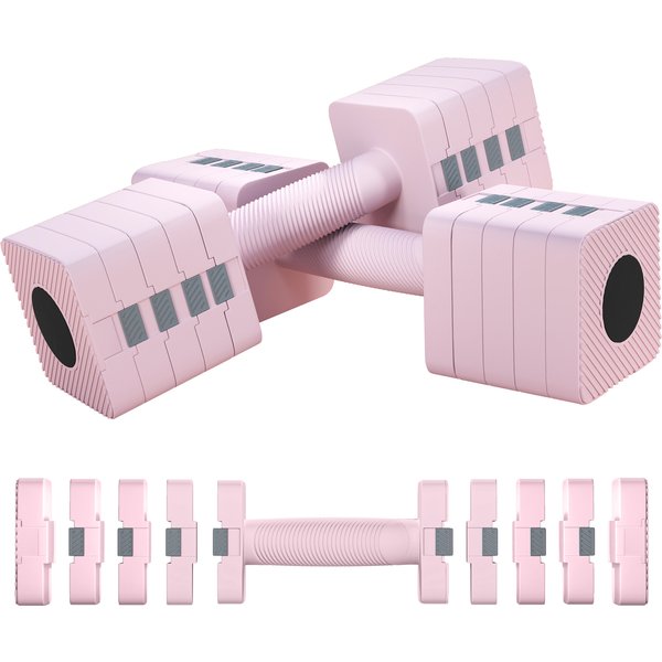 SPORTNOW Adjustable Dumbbell Set of 2, Each 1/2/3/4/5 kg Weight, 5-in-1 Weights Dumbbells Set with Non-Slip Handle, Pink | Aosom Ireland