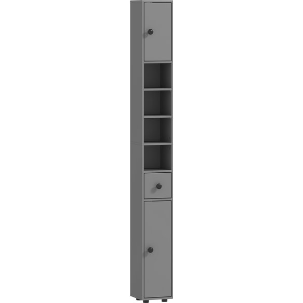kleankin Badezimmerschrank schmal, Hochschrank Toilettenschrank mit Schublade und 4 offenen Fächern, Badschrank für kleine Räume Badezimmer, Wohnzimmer 20 x 20 x 180 cm Grau Aosom