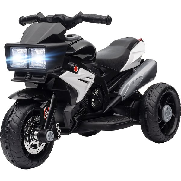 Homcom Moto ÉLectrique Pour Enfants 3-5 Ans (Max. 25 Kg) Avec 3 Roues, LumièRes Et Sons, Batterie 6V, Noir, 86X42X52Cm-image
