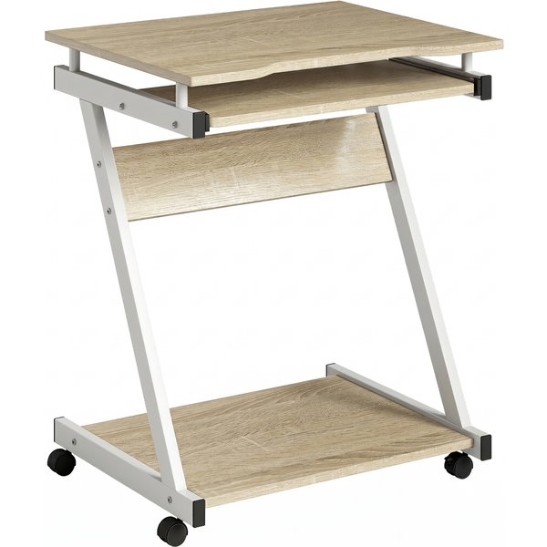 HOMCOM Büroschreibtisch mit 4 Rollen, 60x48 cm platzsparender Schreibtisch mit Tastaturablage, offenes Regal, Computertisch für Zuhause Studio Büro, Farbe Rovere Aosom