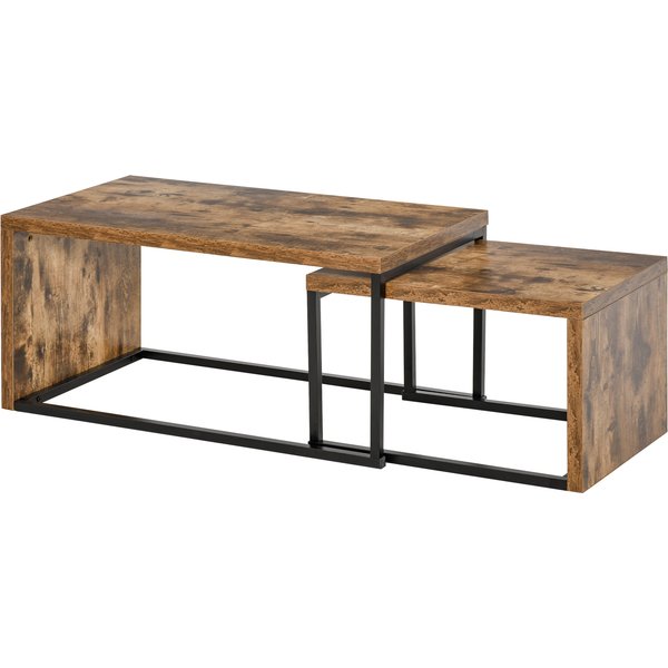 HOMCOM Coffee Tables Set of 2, Industrial Nesting Tables, Side Table with Metal Frame for Living Room, Rustic Brown | Aosom Ireland