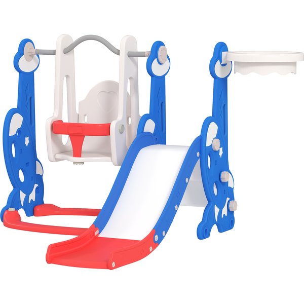 Aiyaplay Toboggan Pour Enfants 4 En 1 Avec BalançOire, ÉChelle D'escalade Et Panier De Basket, 18-48 Mois, Bleu Foncé-image
