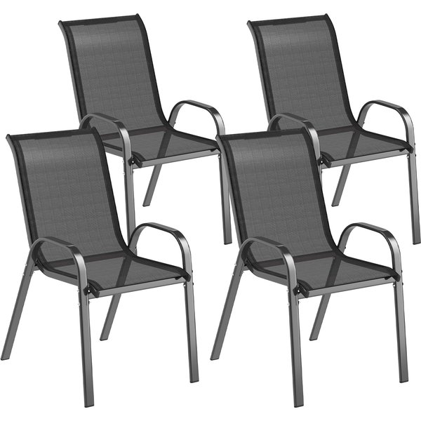 Outsunny Gartenstuhl 4er Set stapelbar Gartenstühle aus Stahl, Stapelstuhl mit Armlehne Rückenlehne wetterfest Terrassenstuhl bis 120 kg belastbar Gartenmöbel für Hinterhof, Garten, Balkon Schwarz Aosom
