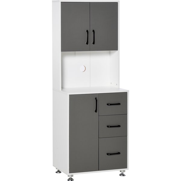 HOMCOM Freestanding Kitchen Cupboard, Microwave Cabinet with Storage Cabinets,3 Drawers and Open Countertop for Dining Room, Grey | Aosom Ireland