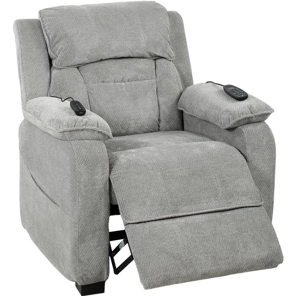 HOMCOM Power Recliner Armchair with Massage and Heat, Electric Reclining Chair with Wide Spring Seat, Light Grey | Aosom Ireland