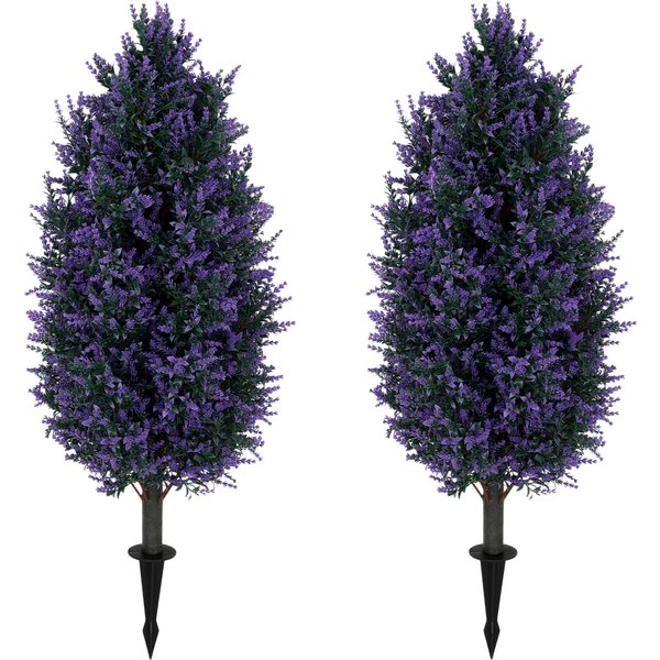HOMCOM Set of 2 Artificial Lavender Flowers, Indoor Outdoor Fake Plants with Stakes, UV Resistant for Garden, 90 cm, Blue | Aosom Ireland