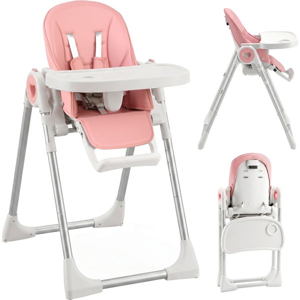 AIYAPLAY Mitwachsender Hochstuhl für Kinder 6-36 Monate/15 kg, Klappbarer, verstellbarer Hochstuhl, Höhen- und Fußstützenverstellbar, Doppel-Tablett abnehmbar & spülmaschinengeeignet, Räder, 5-Punkt-Gurt, Rosa Aosom