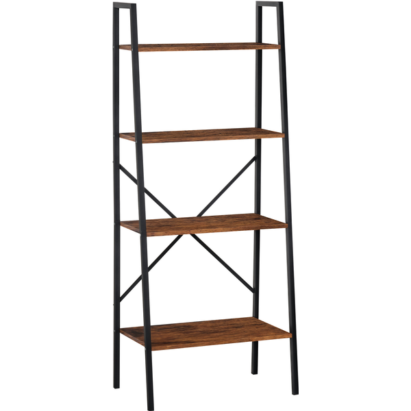 HOMCOM 4-Tier Vintage Ladder Shelf Bookcase Wood Storage Rack Stand Plants Display Black brown Aosom UK