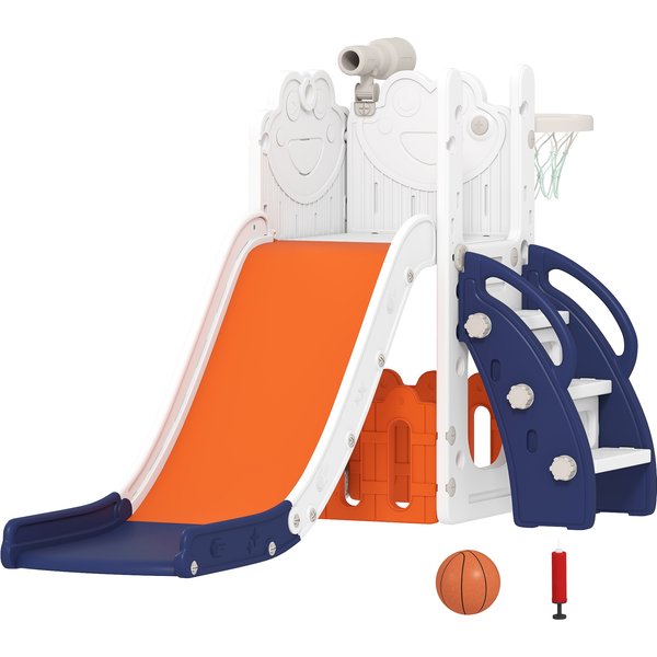 Aiyaplay Set Toboggan 5 En 1 Pour Enfants Avec Panier, ÉChelle, TéLescope Et Bacs, 1-3 Ans, Bleu Foncé-image