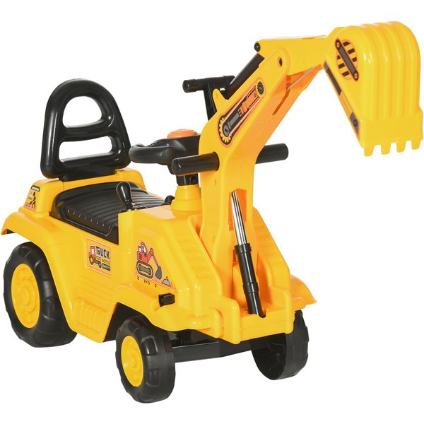 Homcom Pelleteuse Pour Enfants Avec Benne Et Espace De Rangement, Klaxon, Volant, 18-48 Mois, Jaune-image