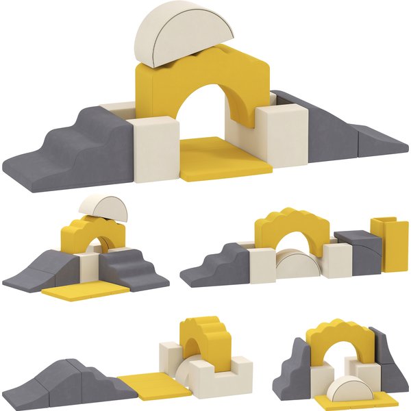 AIYAPLAY 7 Piece Kids Soft Play Set with Detachable Cover, Baby Indoor Climb and Crawl Foam Toy for Toddlers, Yellow | Aosom Ireland
