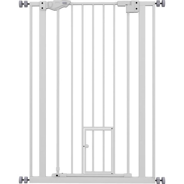 PawHut Extra Tall Pet Gate, Indoor Dog Safety Gate, with Cat Flap, Auto Close, 74-80cm Wide - White | Aosom Ireland