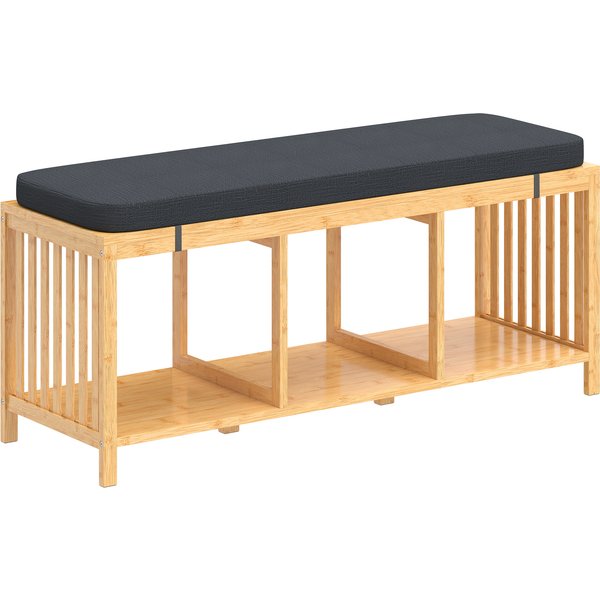 HOMCOM Schuhbank mit Sitzfläche, Schuhregal mit Stauraum, Sitzbank aus Bambus mit offener Ablage, Leinenoptik für Flur und Eingangsbereich, 102 x 33 x 45 cm, Naturholz Aosom
