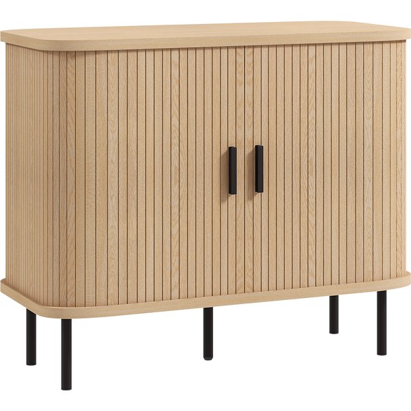 HOMCOM Buffet Wohnzimmer, Aufbewahrungsmöbel mit 2 Lamellen-Schiebetüren und 4 Fächern, 5 Stahlbeine, moderner Stil, für Esszimmer und Küche, 90 x 40 x 75 cm, Eiche Aosom