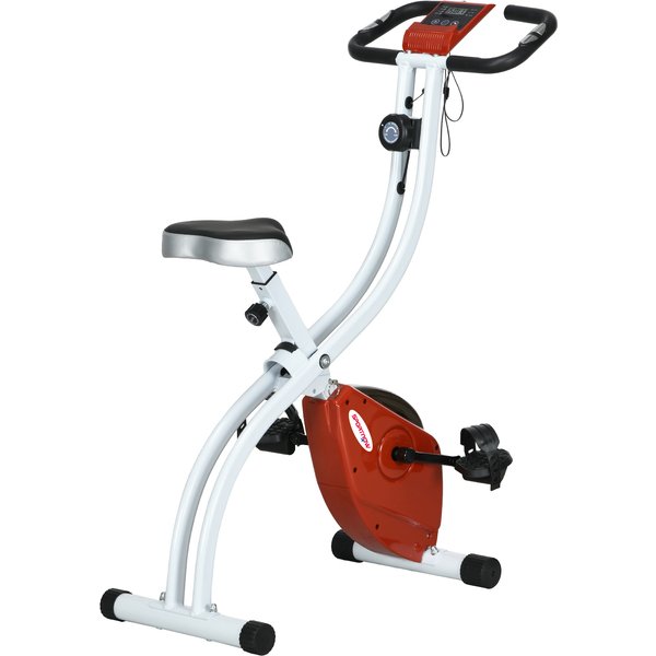 SPORTNOW Klappbarer Magnetischer Heimtrainer mit 8 Widerstandsstufen und LCD-Monitor, Indoor-Bike mit verstellbarem Sitz, Tablet-Halter, Rollen, Pulssensor, aus Stahl, Rot Aosom