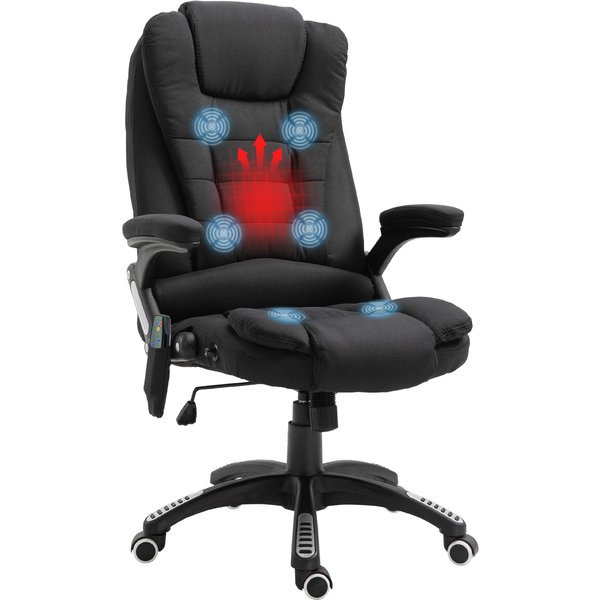 Homcom Fauteuil Chaise De Bureau Direction Massant Chauffant Hauteur RéGlable Dossier Inclinable Toile De Lin Noir-image