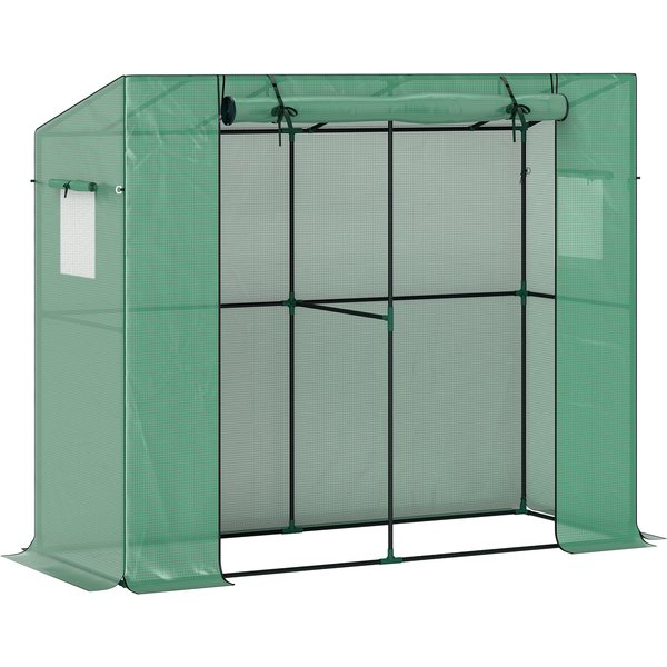 Outsunny Gewächshaus mit Rolltür 2 Fenster, winterfest Foliengewächshaus aus Stahl, Treibhaus für Balkon, Garten, Tomatenhaus mit UV schutz 200x76x170cm Tomatengewächshaus für Gemüse Blumen, Grün Aosom
