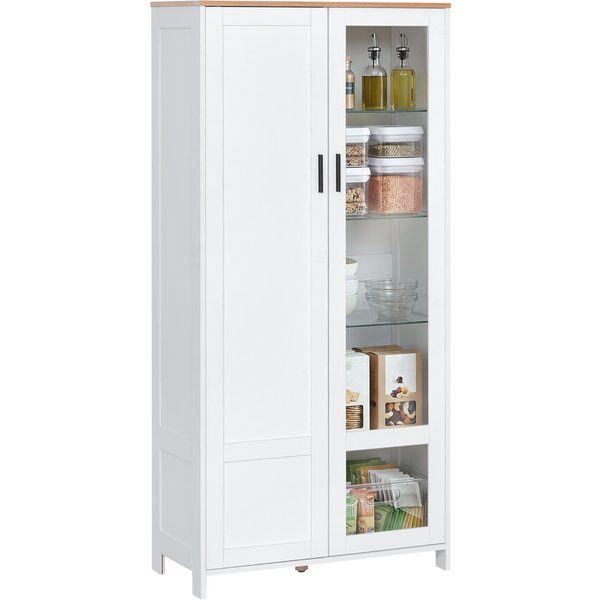 Homcom Buffet De Cuisine Armoire De Cuisine Meuble Vitrine 7 éTagèRes Dont 3 éTagèRes En Verre 76 X 36 X 160 Cm Blanc Aosom France-image