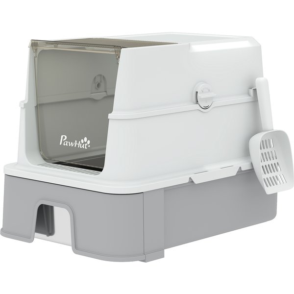 Pawhut LitièRe En Acier Inoxydable Avec Couvercle, Bac à LitièRe Xl Avec Pelle, Bac Extractible, Parois Hautes, Facile à Nettoyer, Gris-image